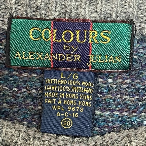 Vintage Alexander Julian Diamond Pattern Crewneck Sweater Green Men's Size L - Picture 8 of 8